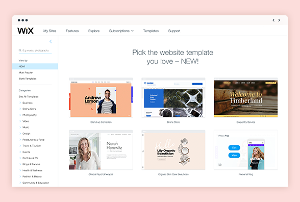 Wix has a variety of templates available 